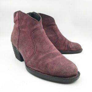 BORN Burgundy Suede Western Distressed Leather Ankle Booties Boots Womens 10